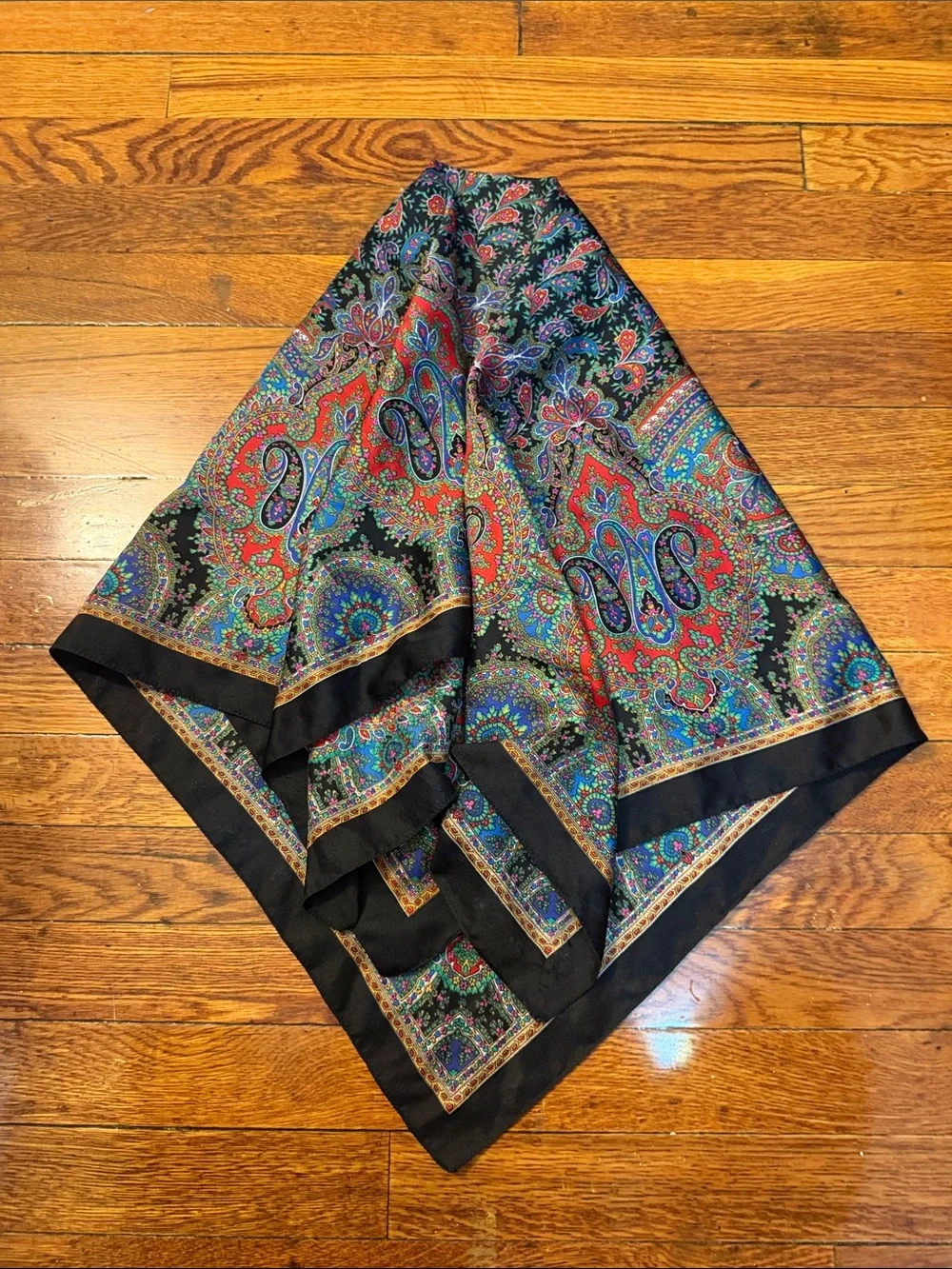 Vintage Black Multicolor Paisley Silk Scarf